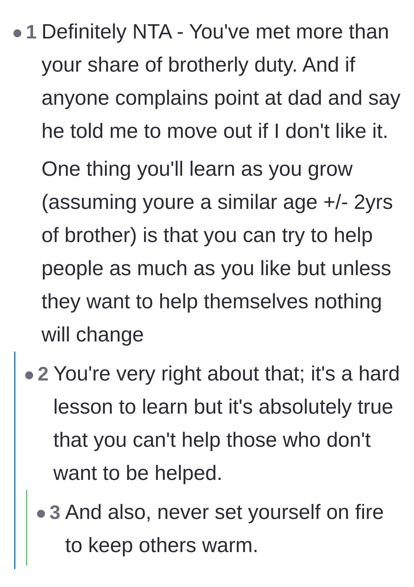 Comment thread 3 - Advice reminding the author that they cannot sacrifice their own life to fix their brother's.