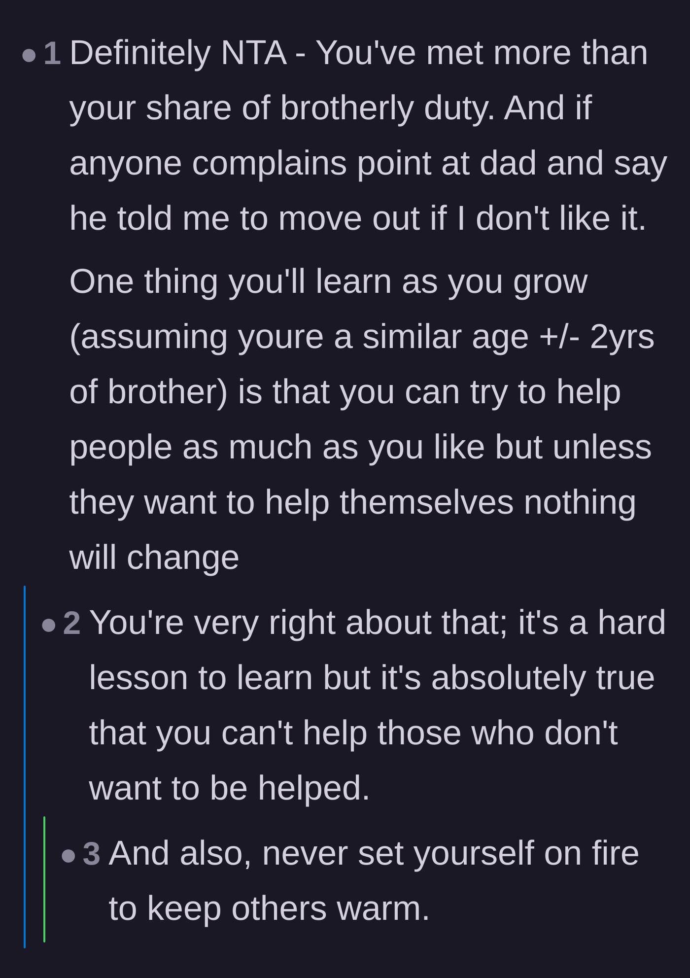 Comment thread 3 - Advice reminding the author that they cannot sacrifice their own life to fix their brother's.