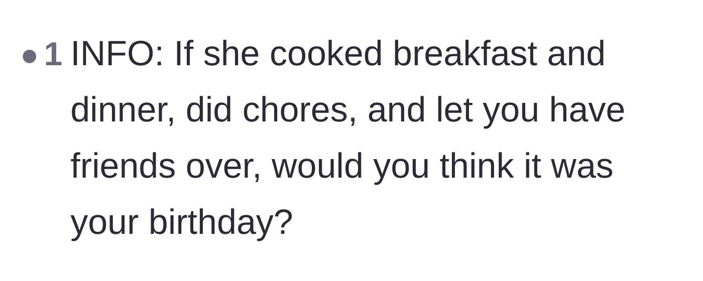 Comment thread 5 - A single-sentence question asking if the husband would consider chores and cooking a real birthday if the roles were reversed