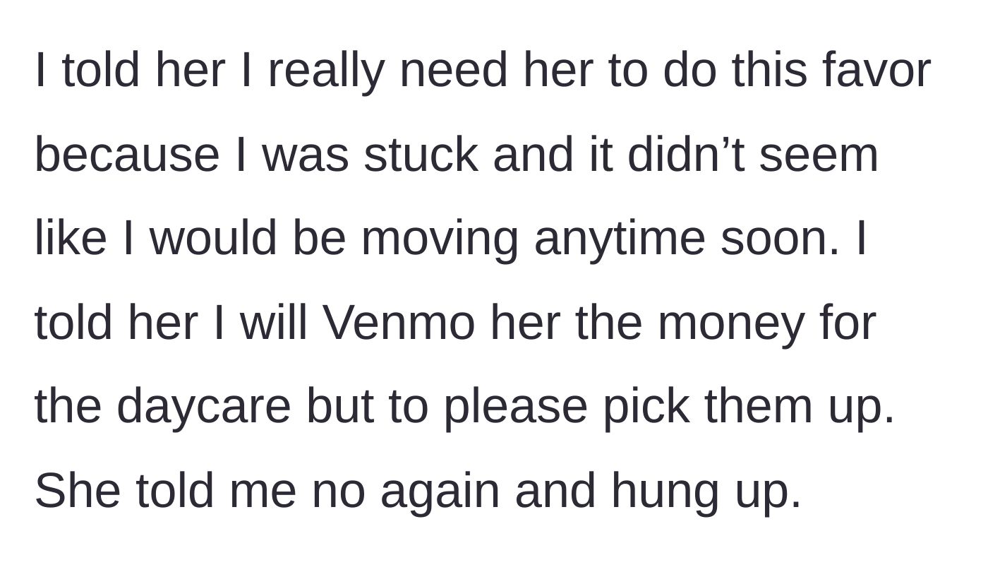 Story part 6 - The older sister begs and offers to pay the younger sister, but is hung up on.