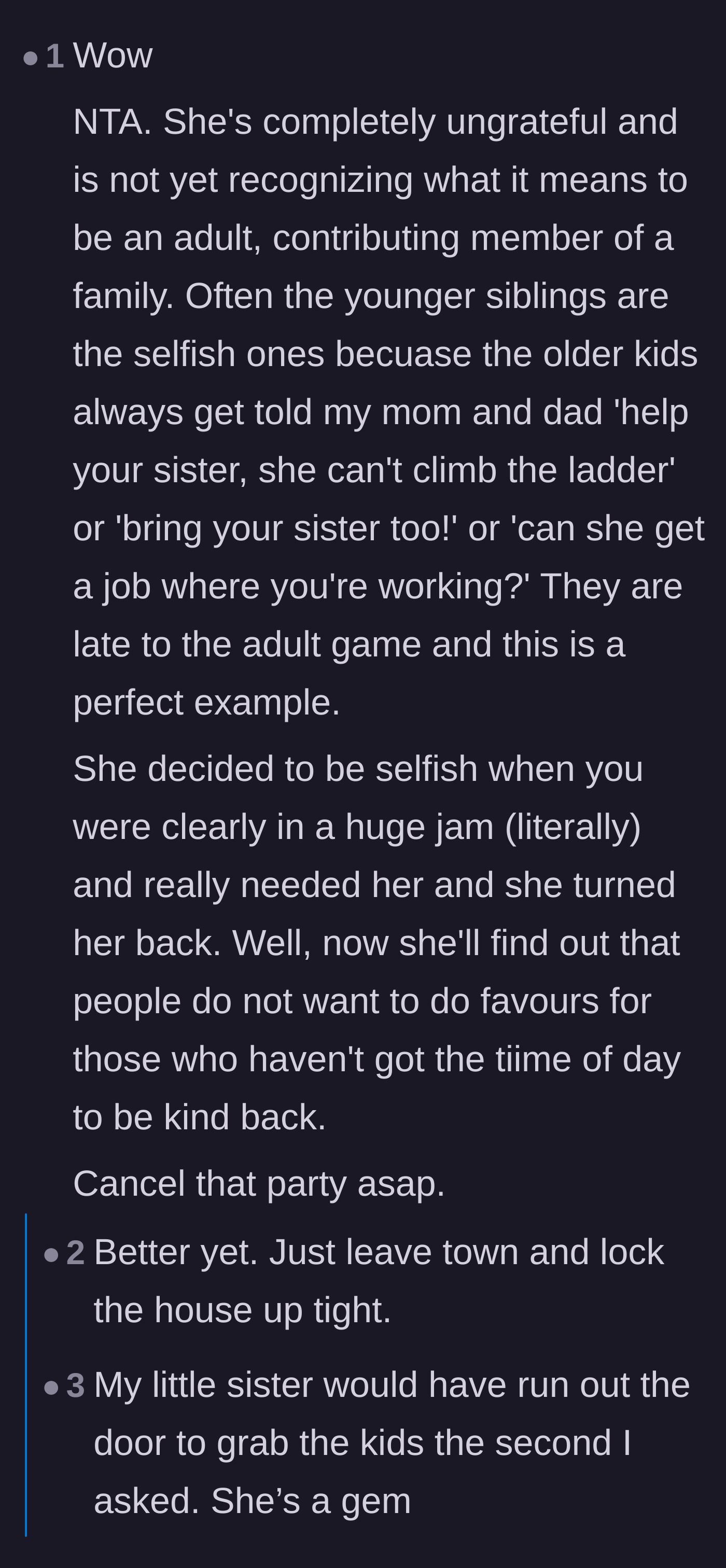 Comment thread 4 - Readers analyze how youngest siblings are often babied by their families, leading to a severe lack of adult empathy and contribution.