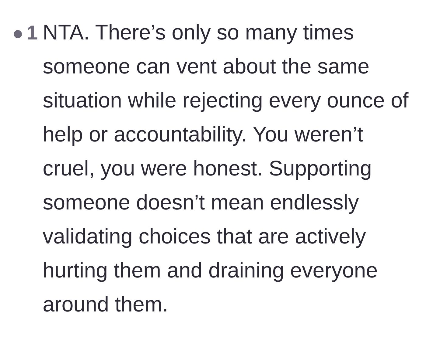 Comment thread 3 - Validation that enabling toxic choices is not the same thing as offering true support