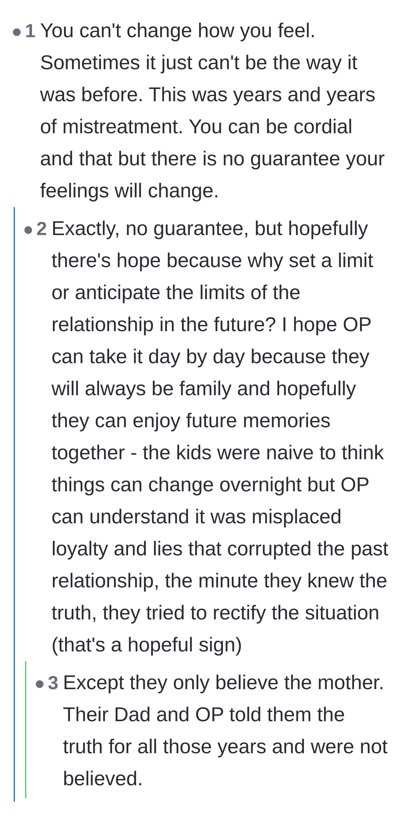Comment thread 5 - A conversation about the tragedy of the daughters exclusively believing their mother while dismissing their father and stepmother's truths for years.