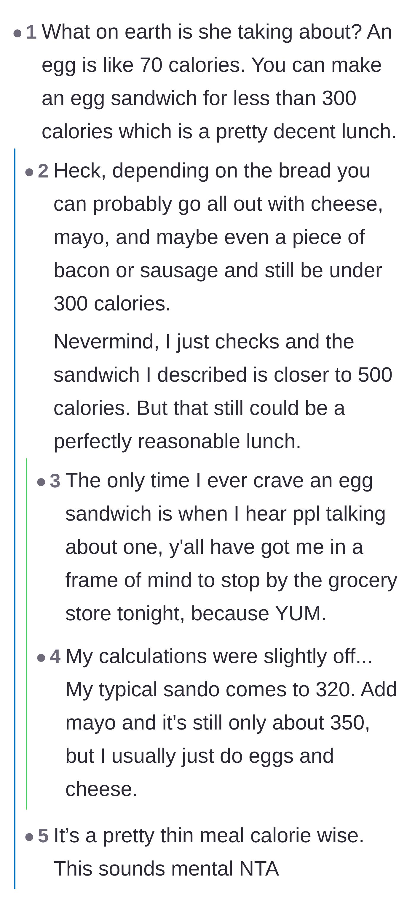 Comment thread 4 - Readers calculating the actual calories in a breakfast sandwich and accidentally making themselves hungry
