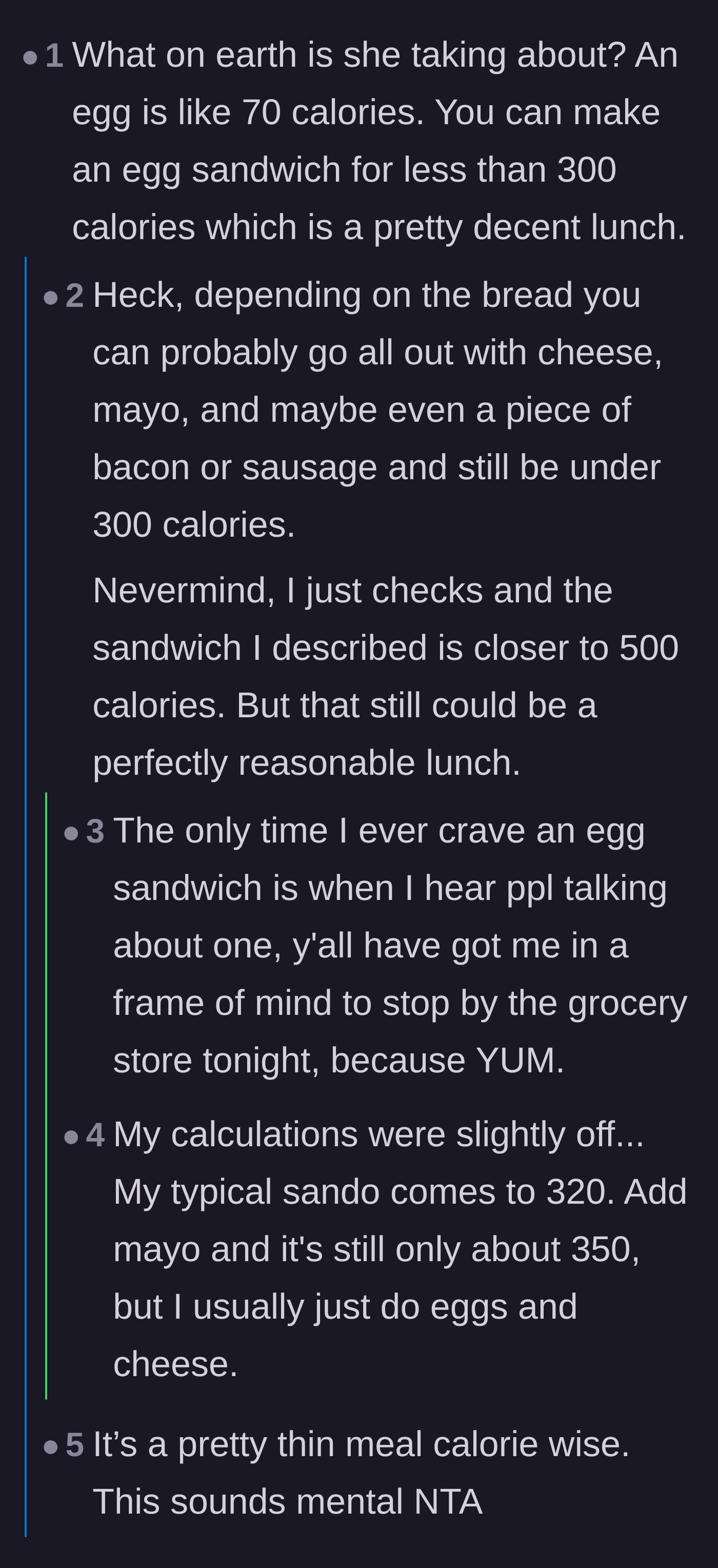 Comment thread 4 - Readers calculating the actual calories in a breakfast sandwich and accidentally making themselves hungry