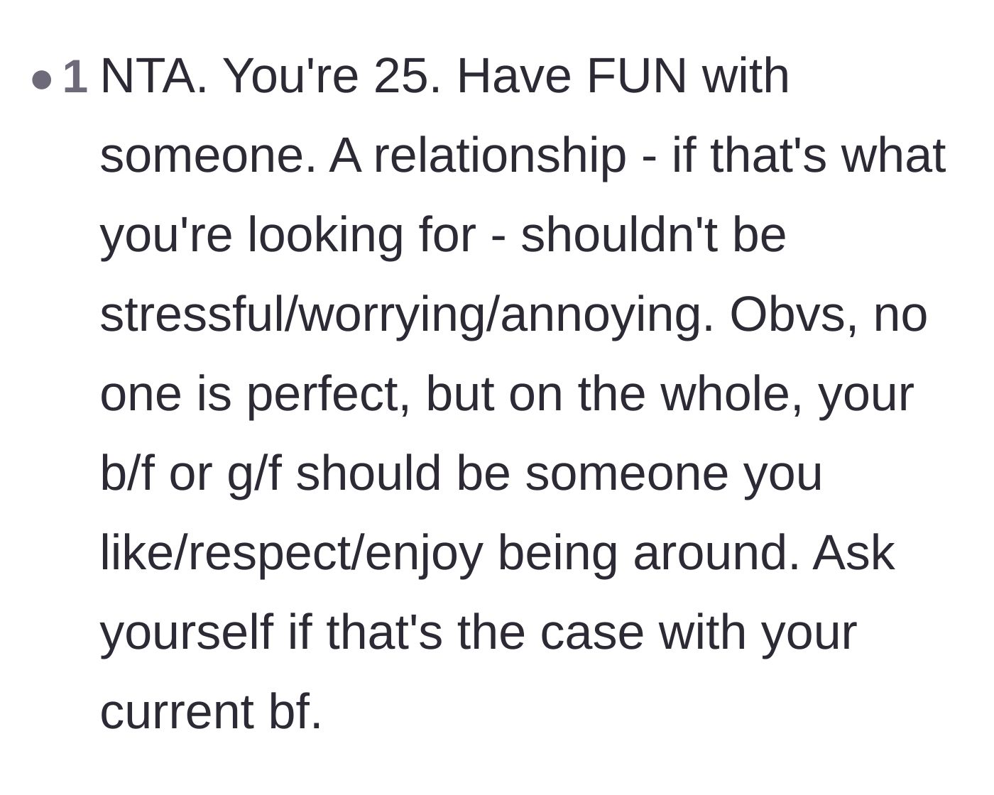 Comment thread 5 - A reminder that relationships in your twenties should be joyful and supportive, not deeply stressful.