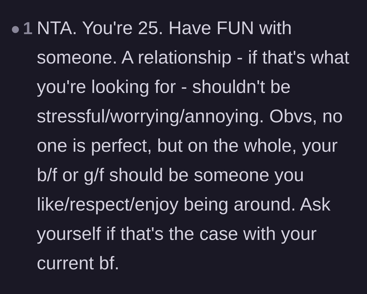 Comment thread 5 - A reminder that relationships in your twenties should be joyful and supportive, not deeply stressful.