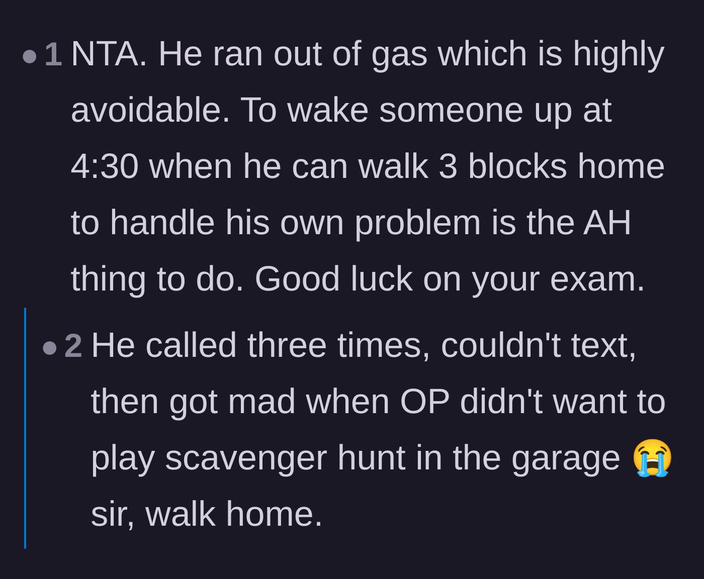 Comment thread 2 - A reader pointing out the absurdity of waking a student up at 4:30 AM instead of just walking home.