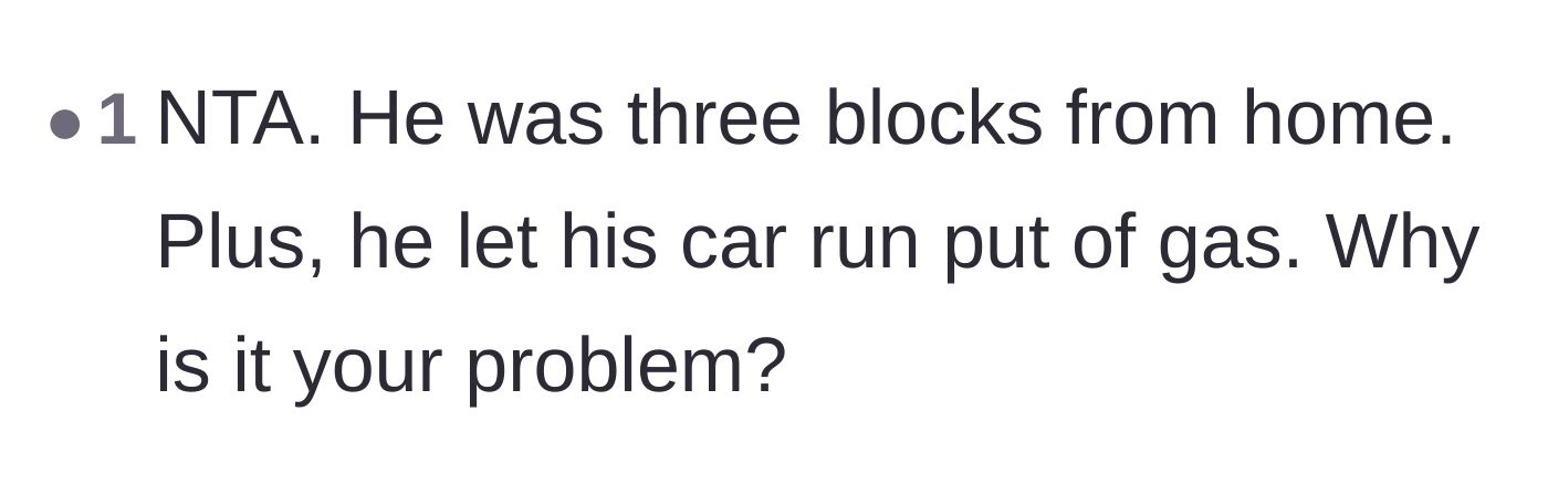 Comment thread 3 - A straightforward question asking why the brother's lack of gas is the main character's problem.