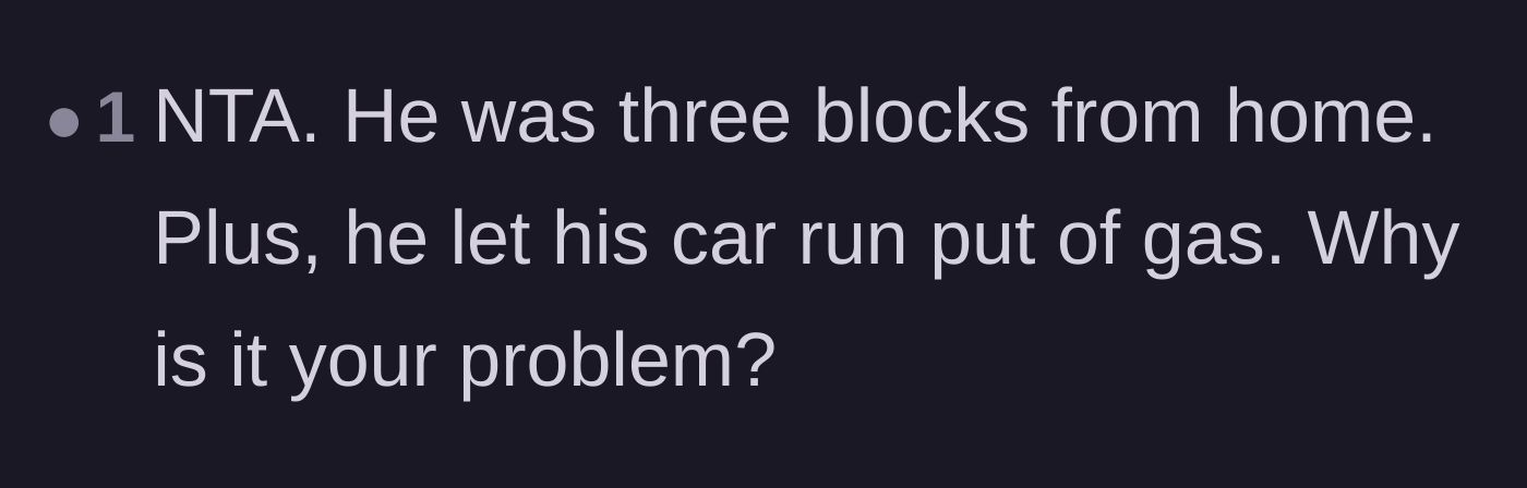 Comment thread 3 - A straightforward question asking why the brother's lack of gas is the main character's problem.