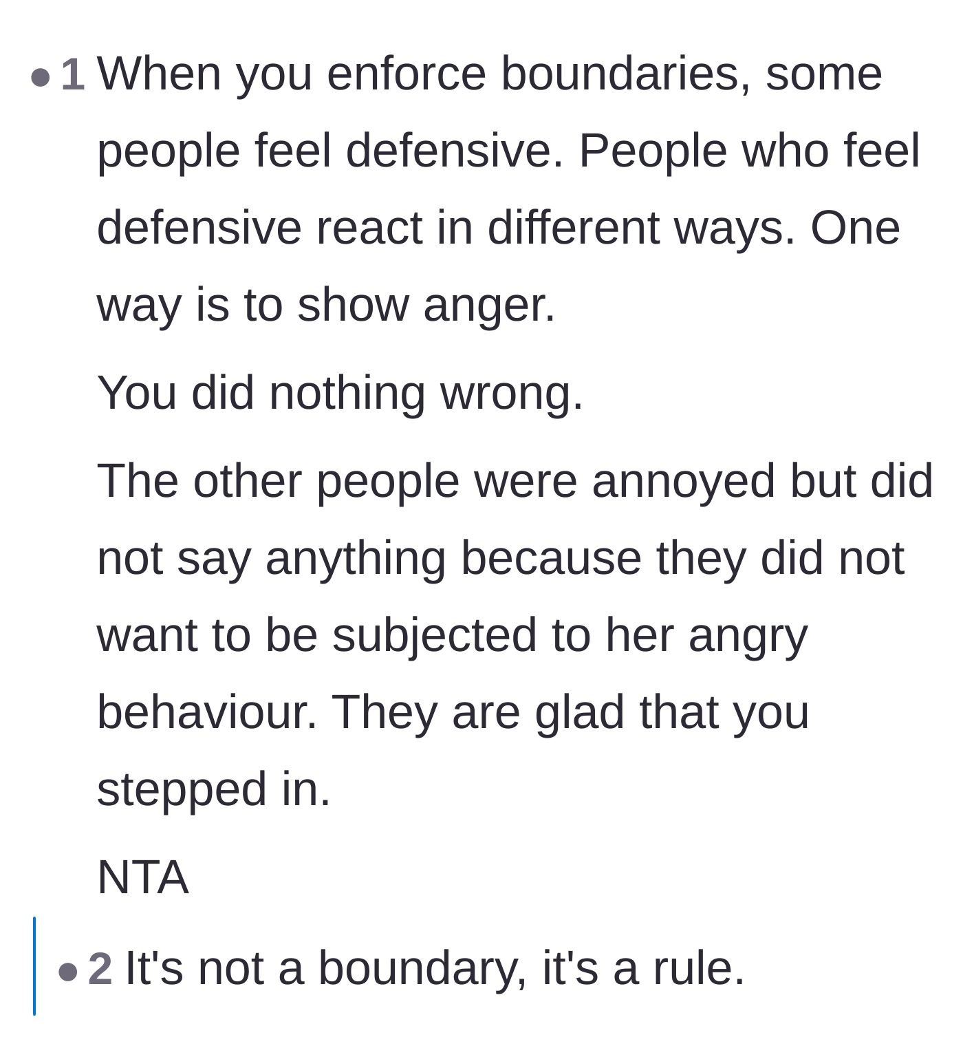 Comment thread explaining that the annoyed bystanders were likely grateful the main character stepped in.