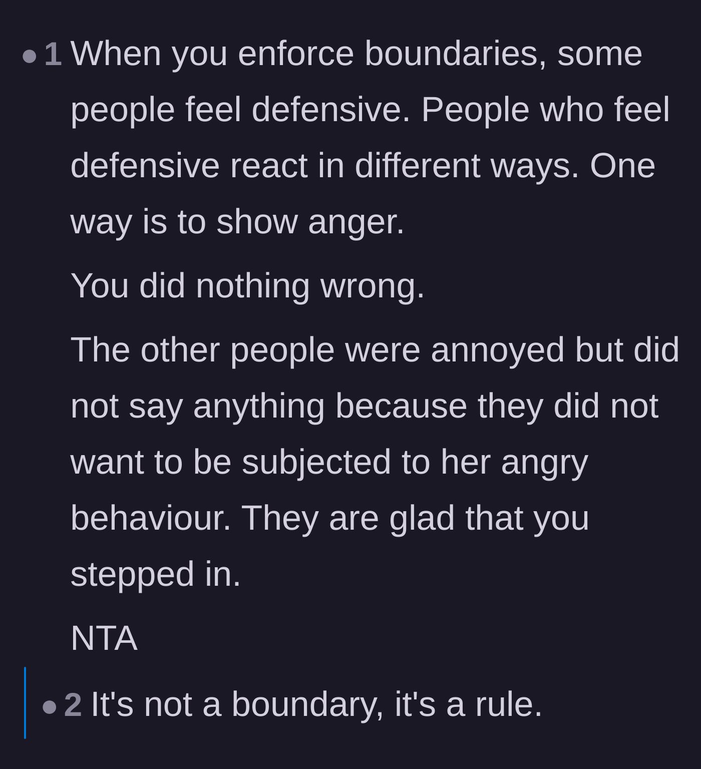 Comment thread explaining that the annoyed bystanders were likely grateful the main character stepped in.