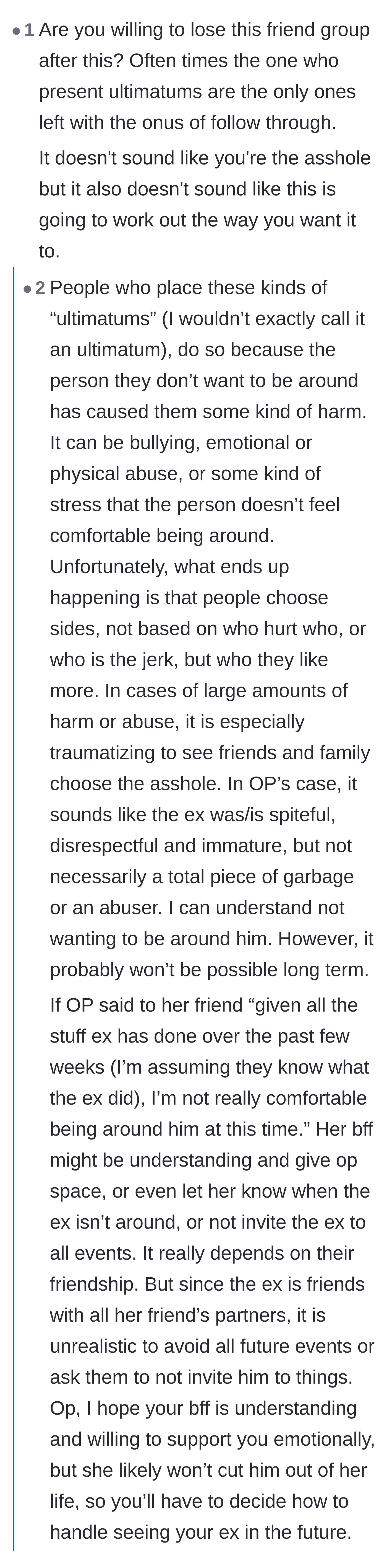 Comment thread 3 - A deeply messy argument over the dictionary definition of an ultimatum versus a mental health boundary.