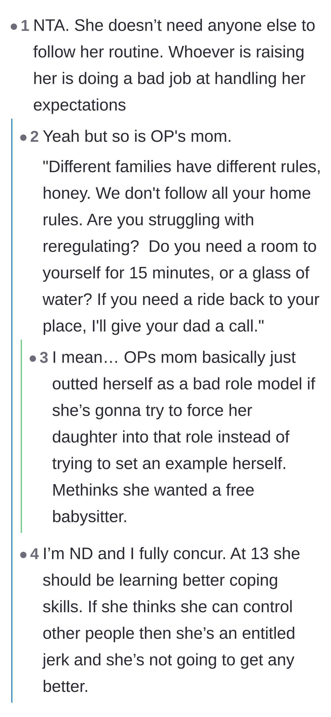Comment thread 2 - Discussion about how the adults are failing to teach coping skills and just want an unpaid caretaker.