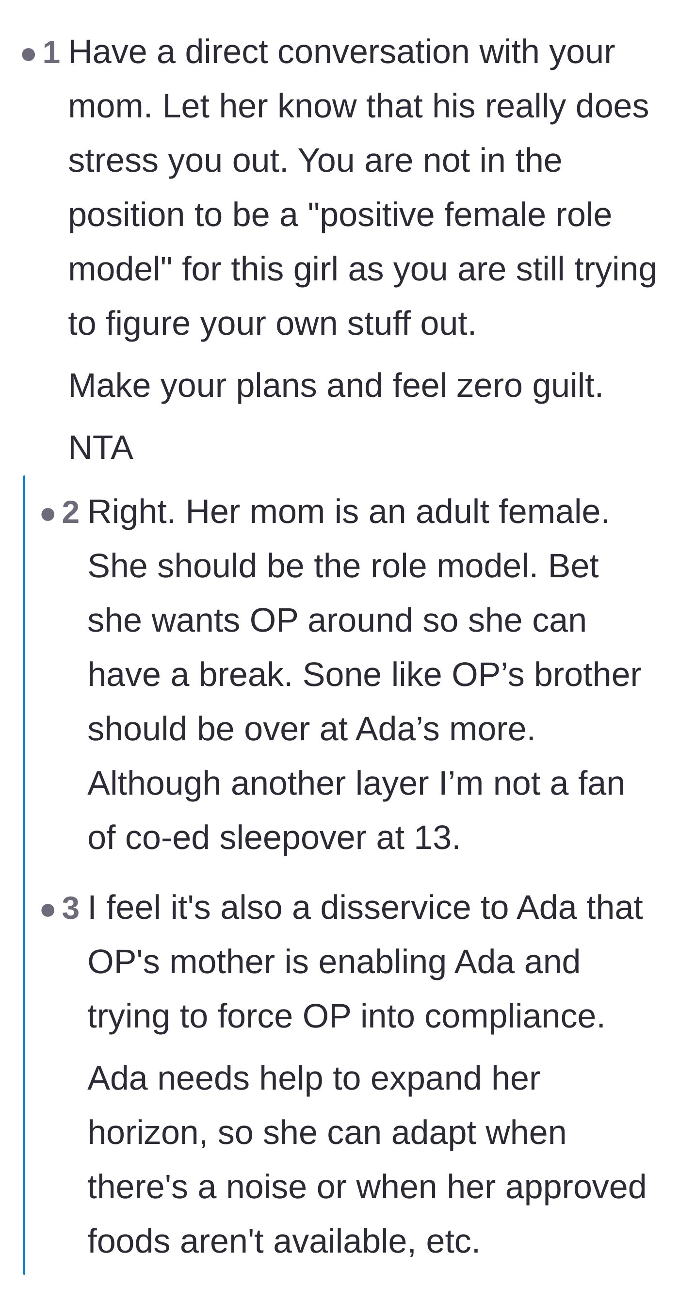 Comment thread 3 - Advice for the teen to directly confront her mom and refuse the surrogate mother role.
