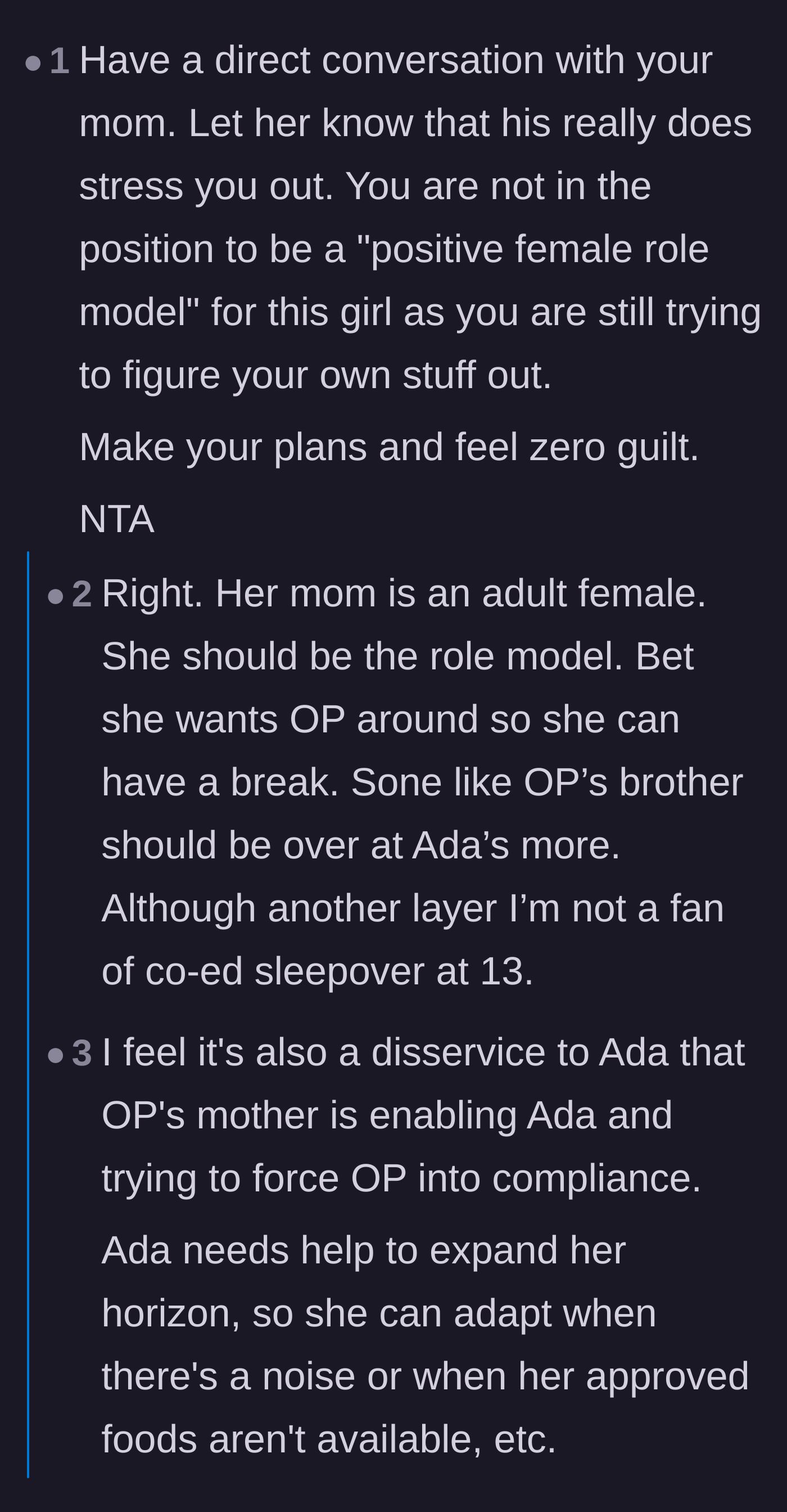Comment thread 3 - Advice for the teen to directly confront her mom and refuse the surrogate mother role.