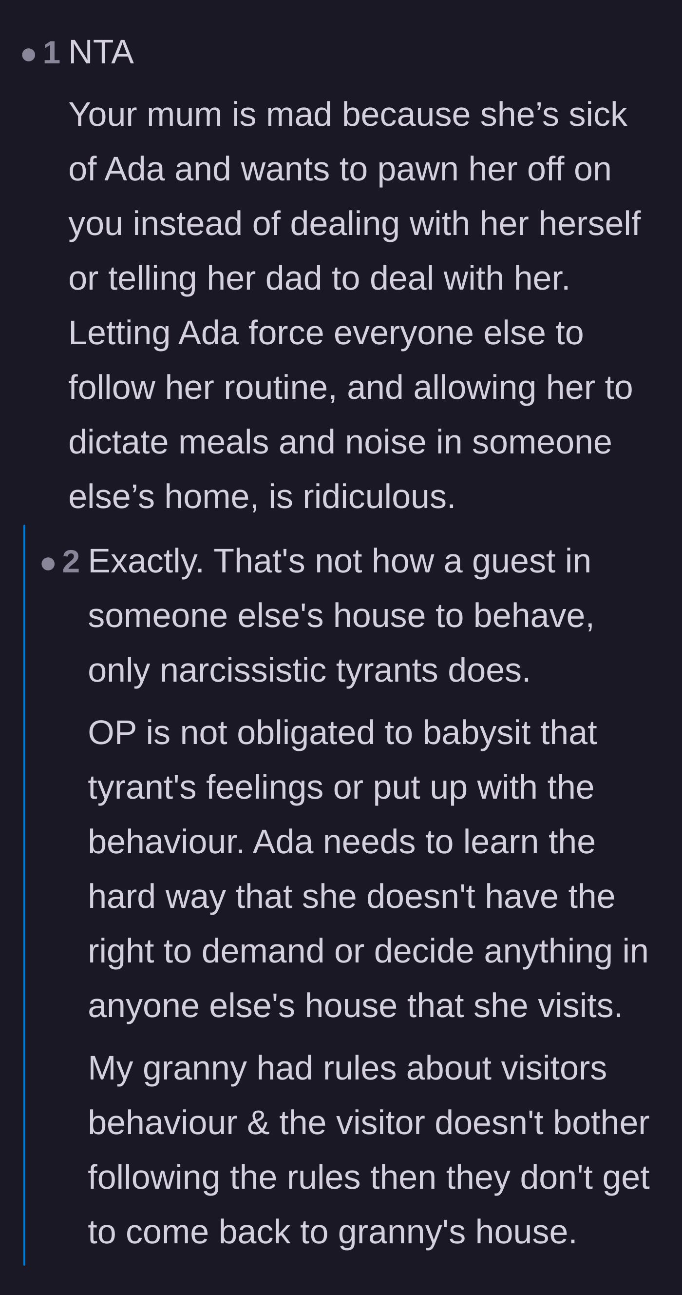 Comment thread 4 - Calling out the guest's demanding behavior and the mother's refusal to deal with it.