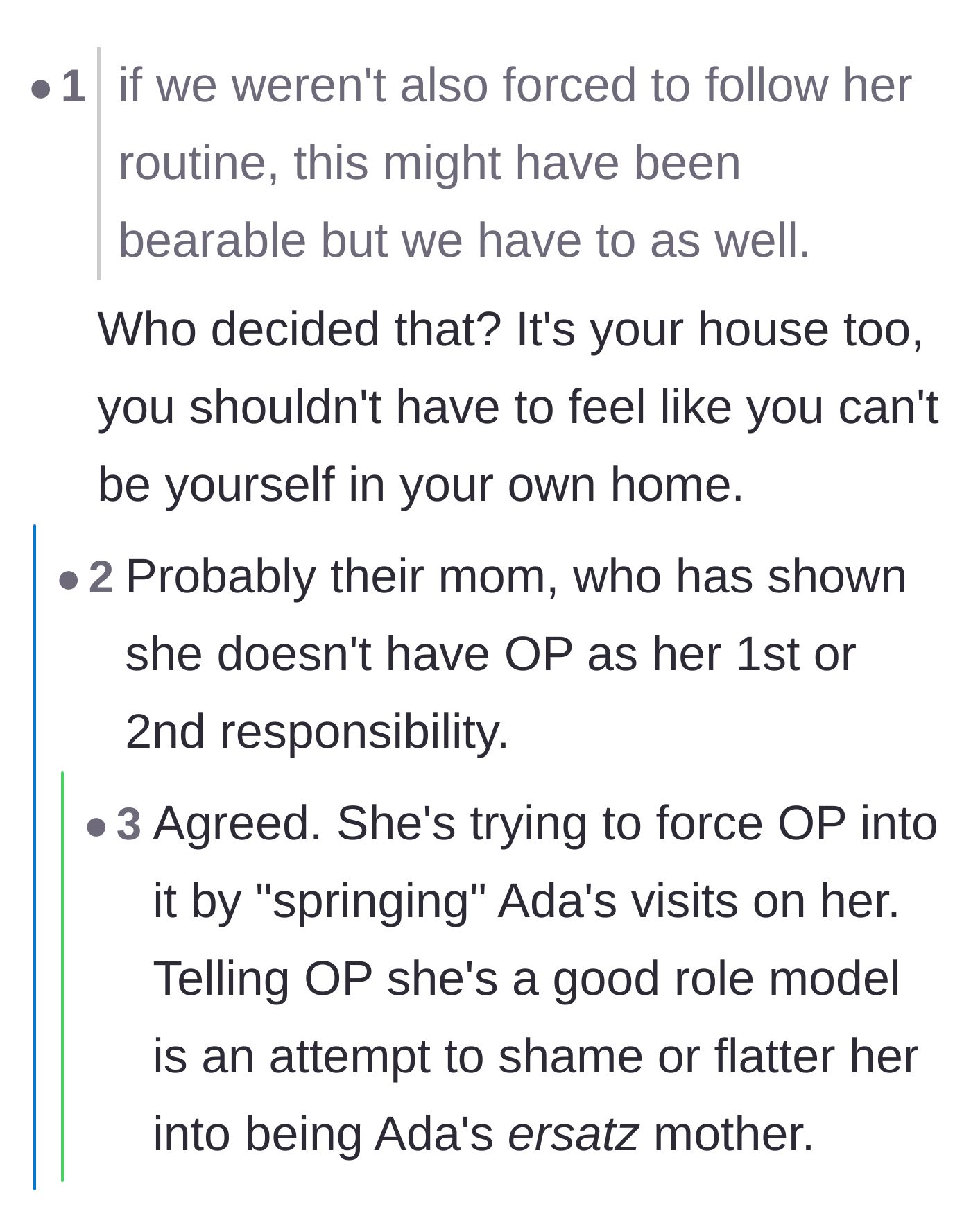 Comment thread 5 - Pointing out the mom's manipulative use of flattery to force her daughter into compliance.