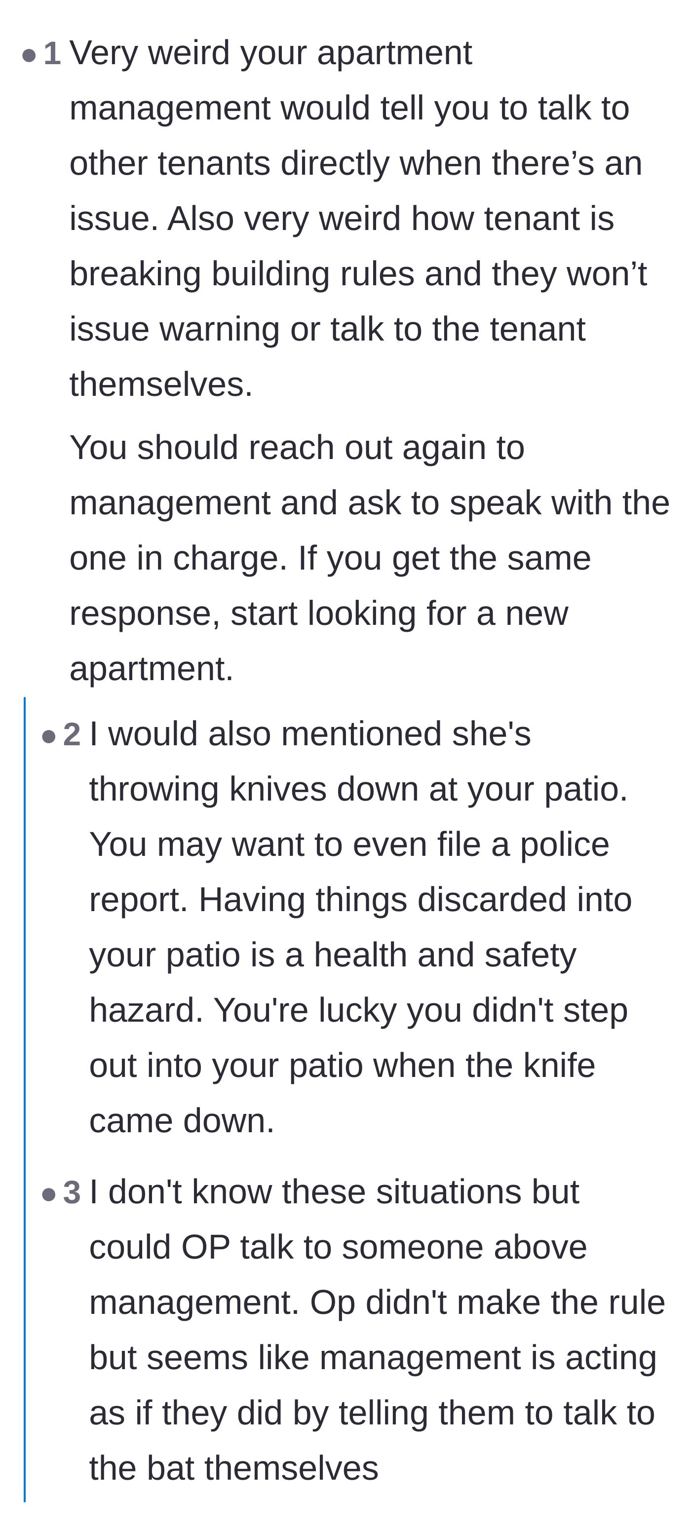 Comment thread 1 - Readers criticizing the apartment management's refusal to enforce building rules.