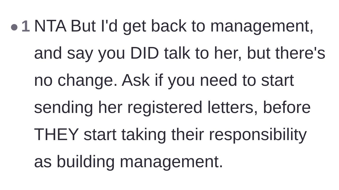Comment thread 6 - Advice on pressuring management to finally take responsibility after the direct conversation failed.