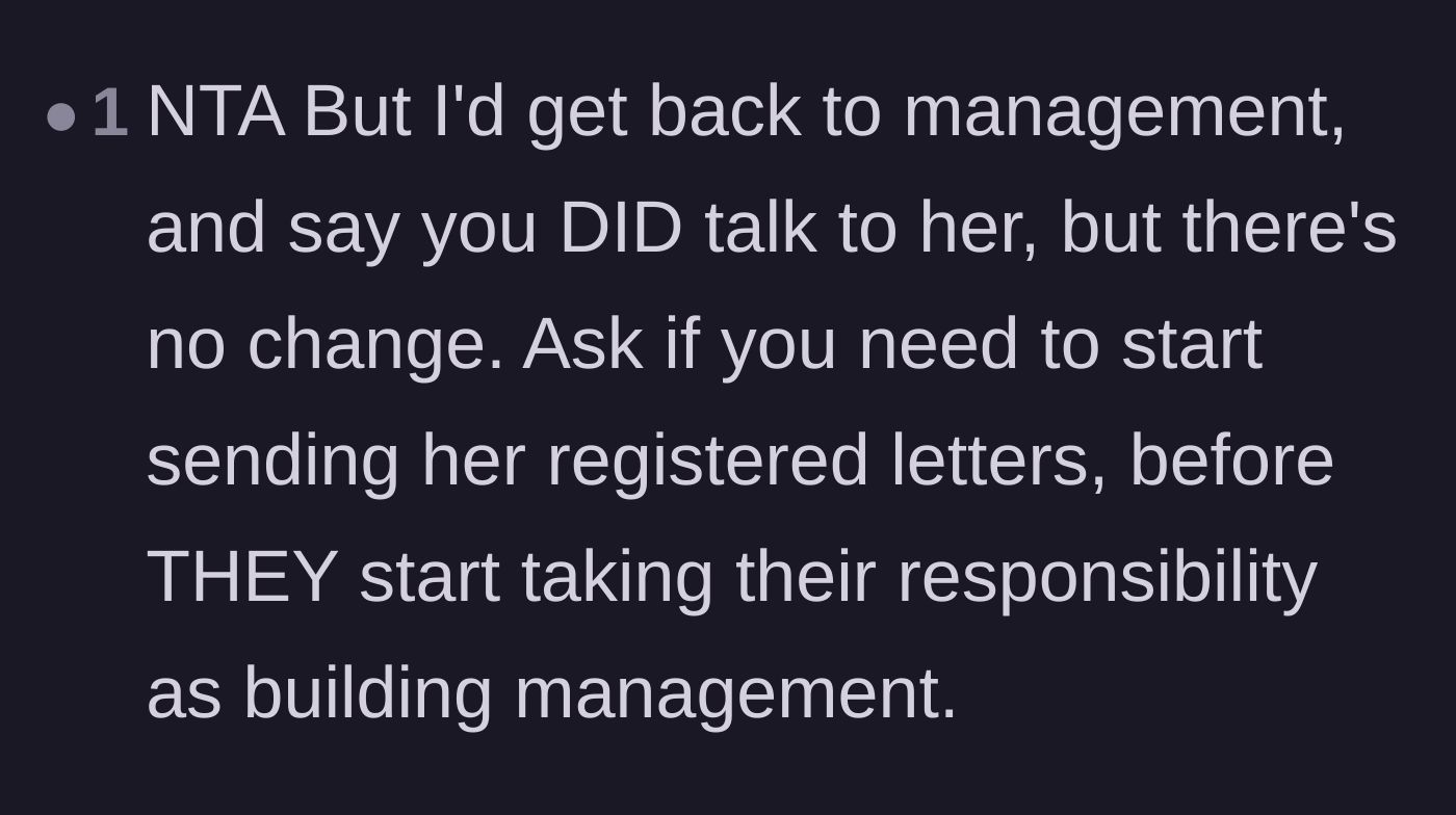 Comment thread 6 - Advice on pressuring management to finally take responsibility after the direct conversation failed.