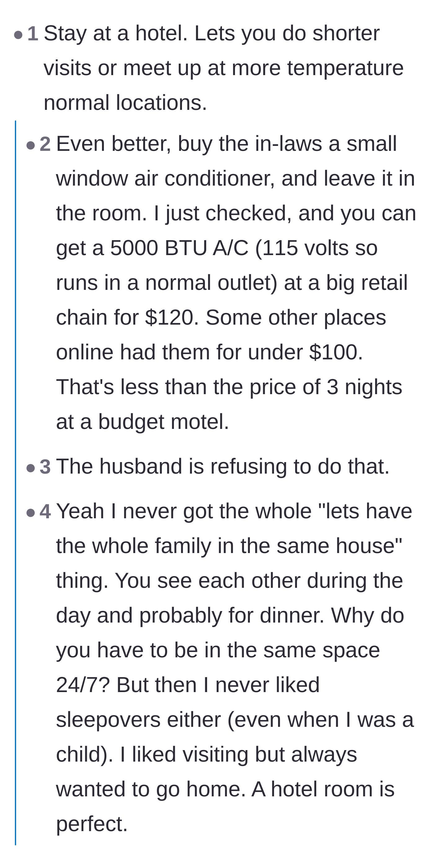 Comment thread 1 - A discussion about buying a portable air conditioner for the guest room and paying the extra electric bill.