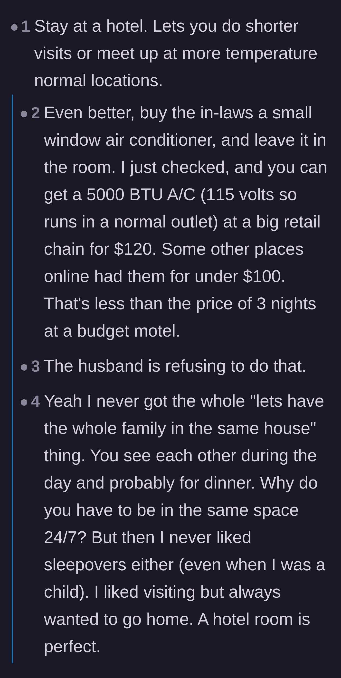 Comment thread 1 - A discussion about buying a portable air conditioner for the guest room and paying the extra electric bill.