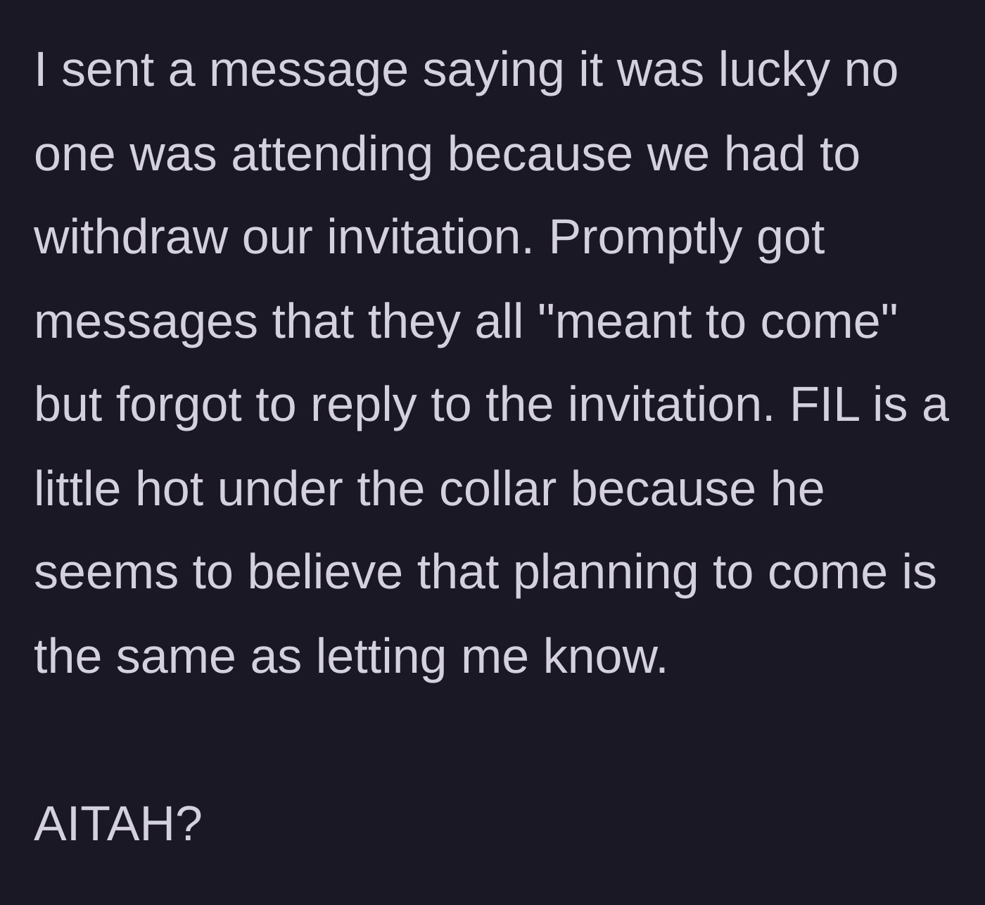 Story part 4 - Author cancels the event, prompting sudden replies and anger from the father-in-law.