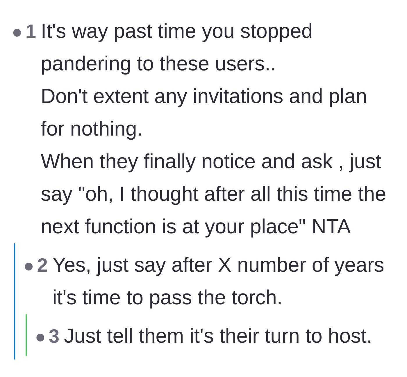 Comment thread 2 - Commenters agreeing it's time to stop pandering and permanently pass the hosting torch.
