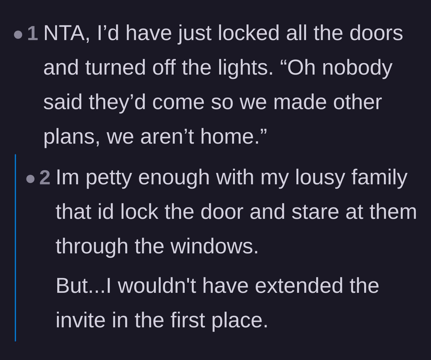 Comment thread 4 - People sharing their hilarious fantasies of locking the family out and staring at them through the windows.