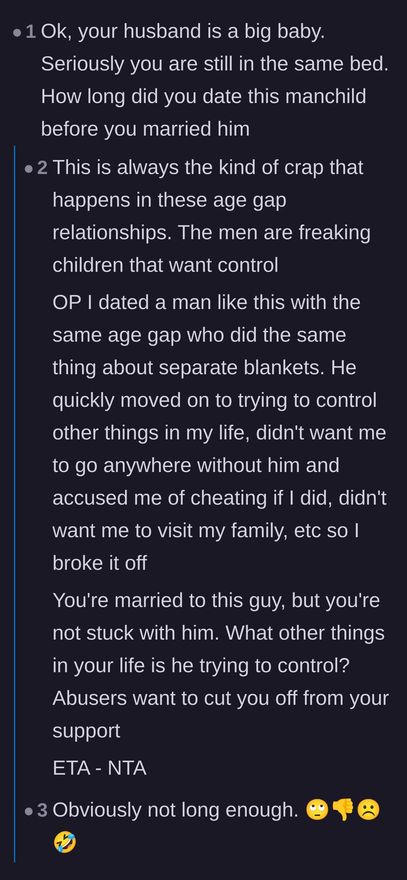 Comment thread 2 - Commenters discuss how separate blankets are common in Scandinavia and call out the husband for weaponizing his insecurities.