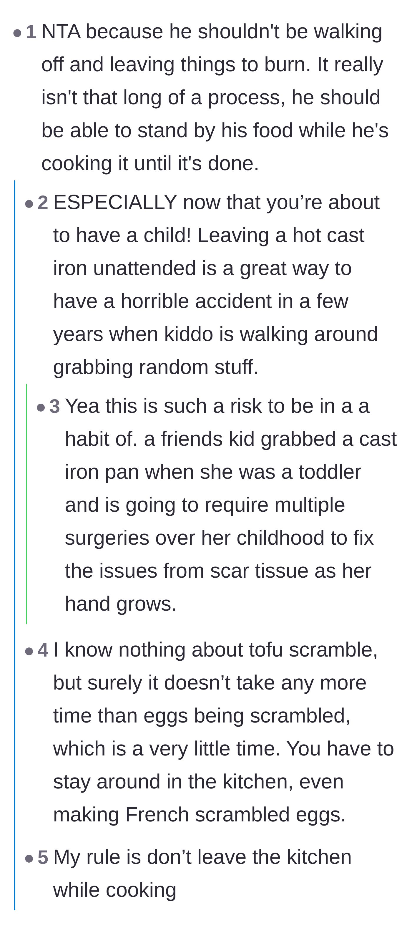 Comment thread 2 - Commenters share horrifying stories of toddlers pulling hot pans onto themselves to highlight the severe safety risks.