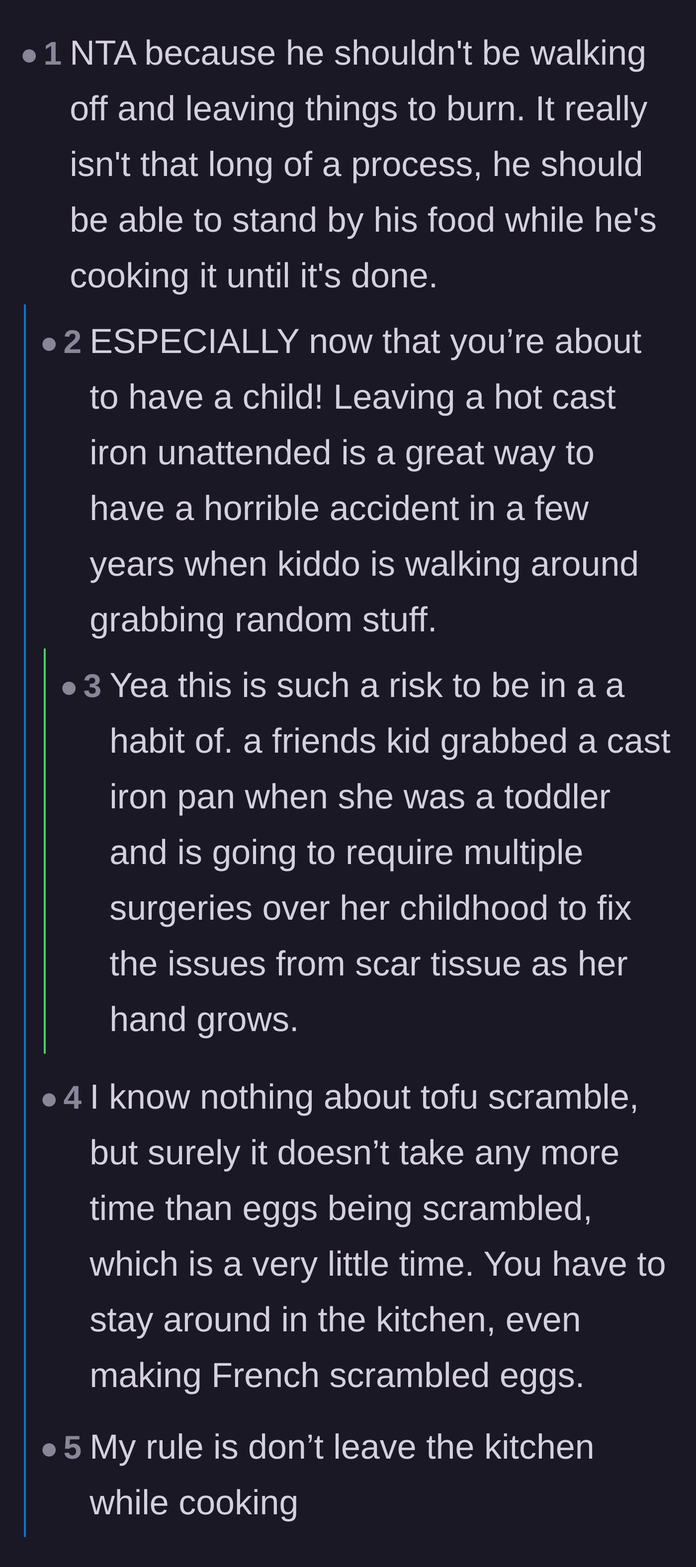 Comment thread 2 - Commenters share horrifying stories of toddlers pulling hot pans onto themselves to highlight the severe safety risks.