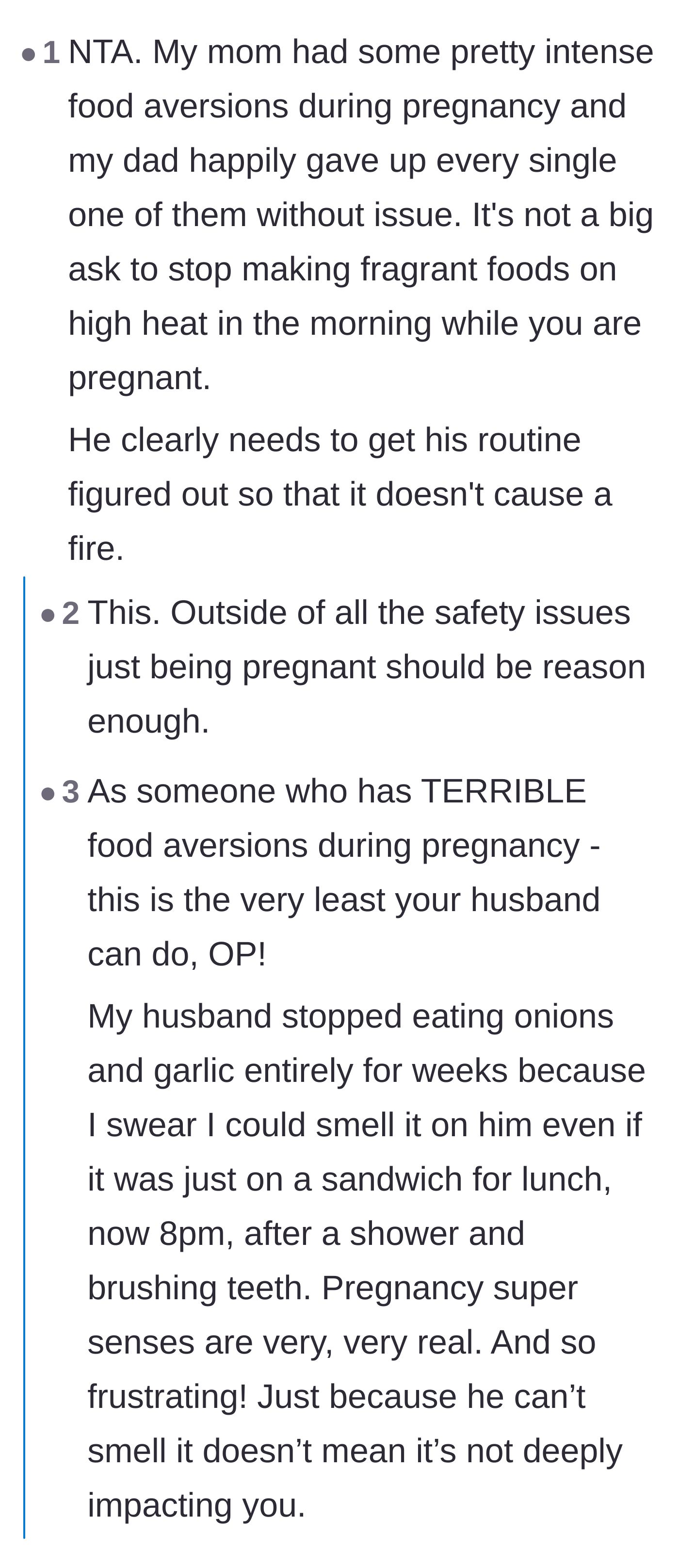 Comment thread 5 - Women share stories of their own partners happily giving up favorite foods to accommodate their severe pregnancy aversions.