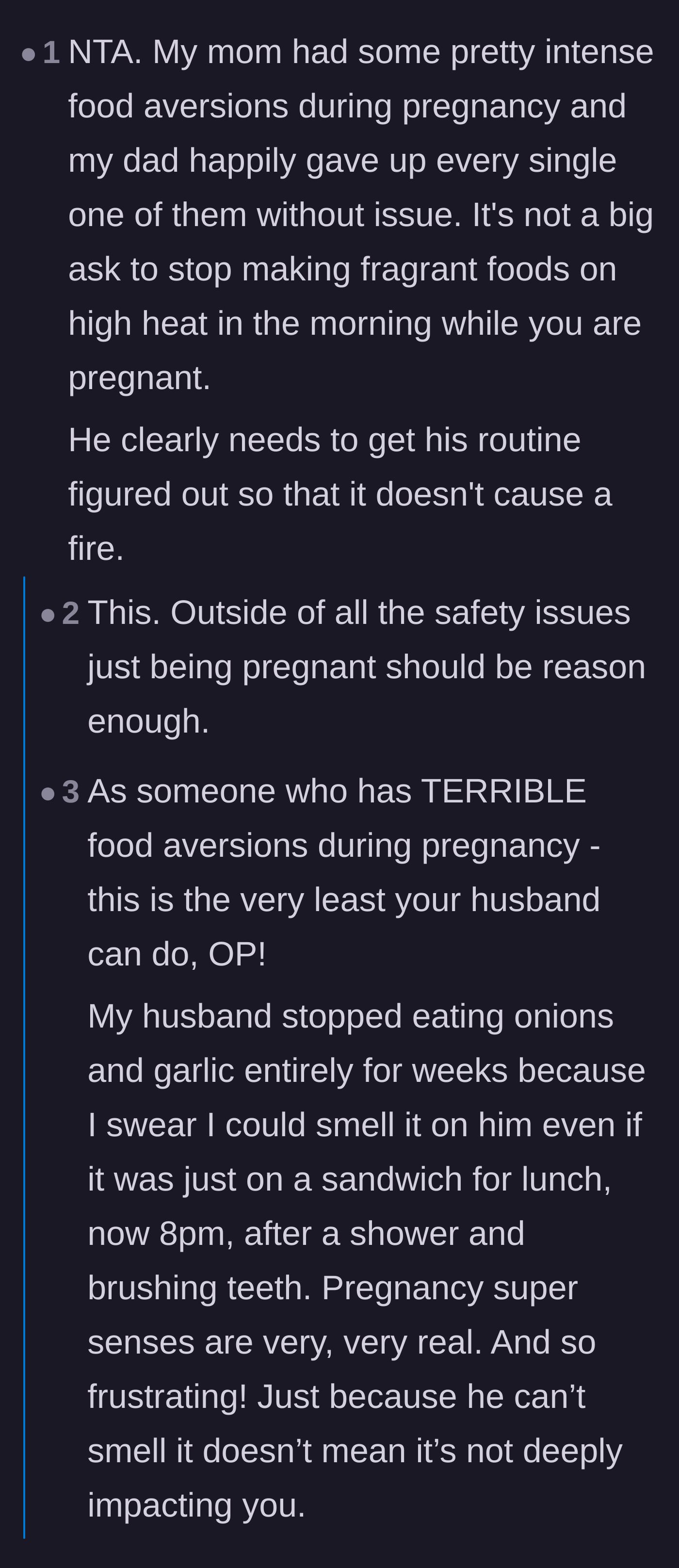 Comment thread 5 - Women share stories of their own partners happily giving up favorite foods to accommodate their severe pregnancy aversions.