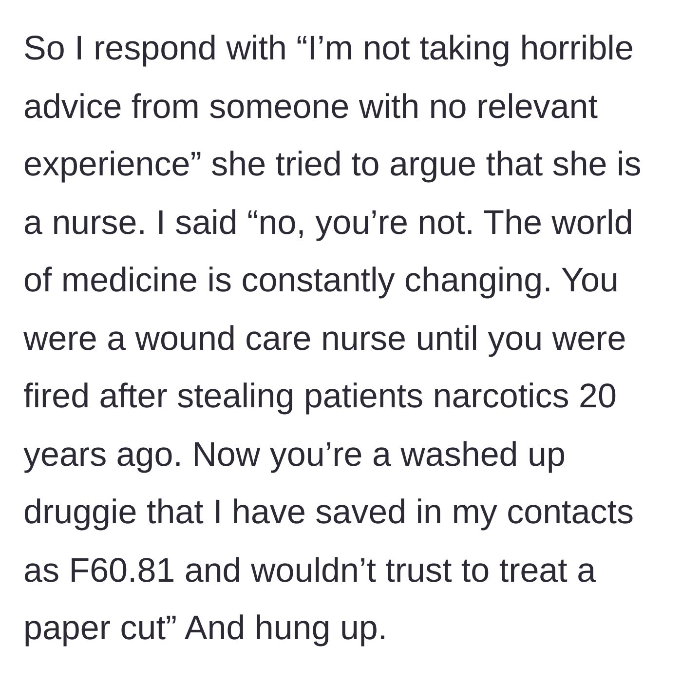 Story part 5 - The wife unleashes a blistering, factual shutdown of her mother-in-law's fake medical authority, citing her past theft and firing.