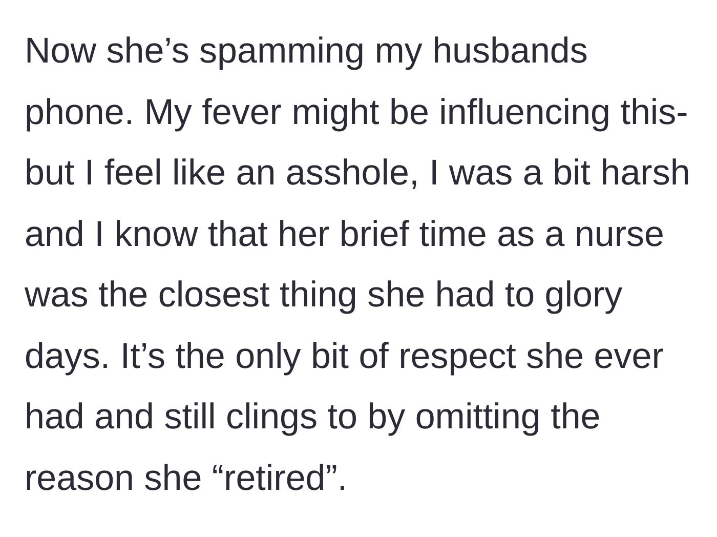 Story part 6 - The mother-in-law spams the husband's phone in retaliation, leaving the wife feeling guilty about her harsh delivery.