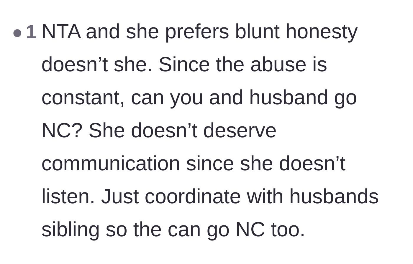 Comment thread 2 - Advice on coordinating with the husband's sibling to completely cut off contact.