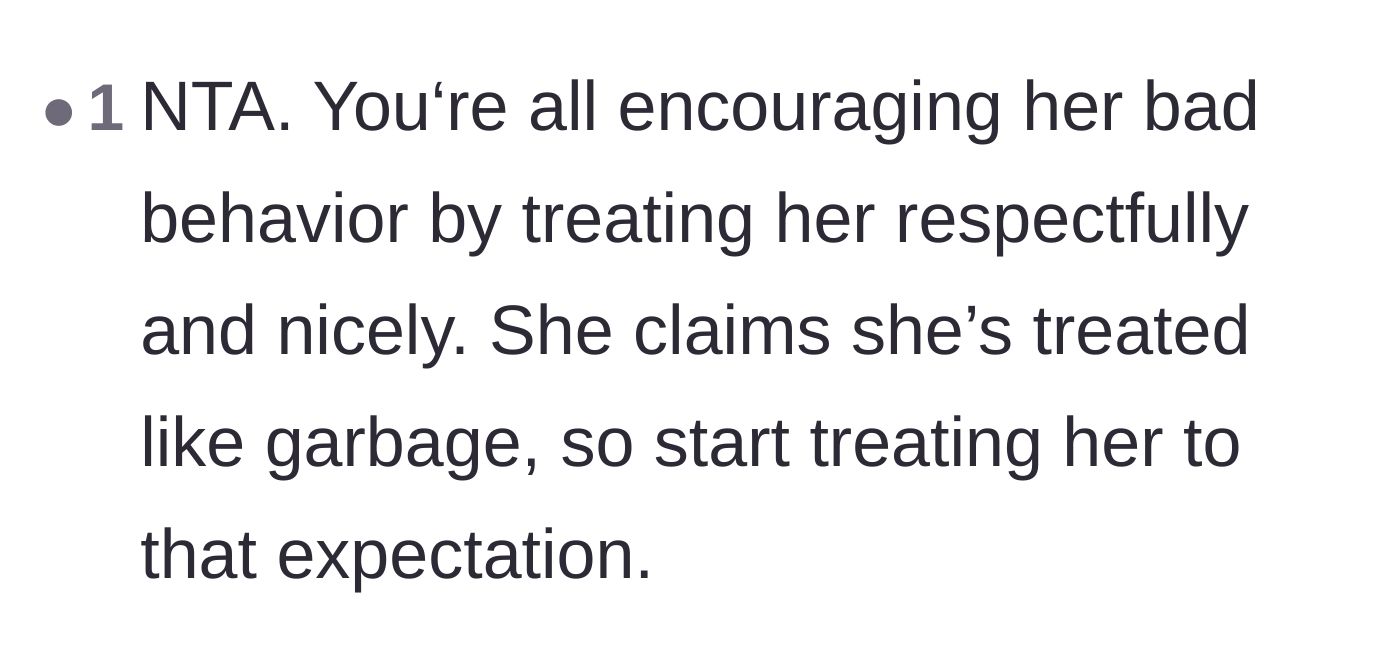 Comment thread 4 - Suggesting that the family should stop accommodating the mother-in-law's manufactured victimhood with politeness.
