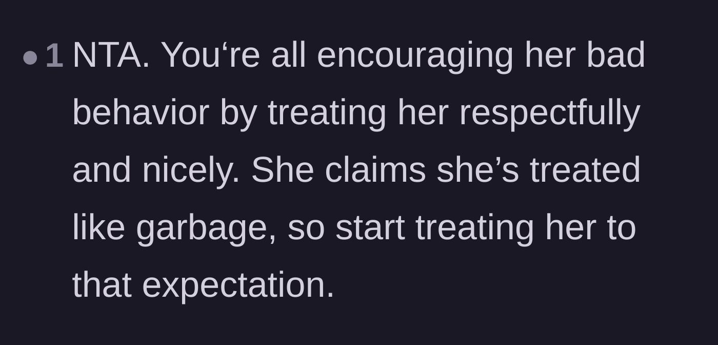 Comment thread 4 - Suggesting that the family should stop accommodating the mother-in-law's manufactured victimhood with politeness.