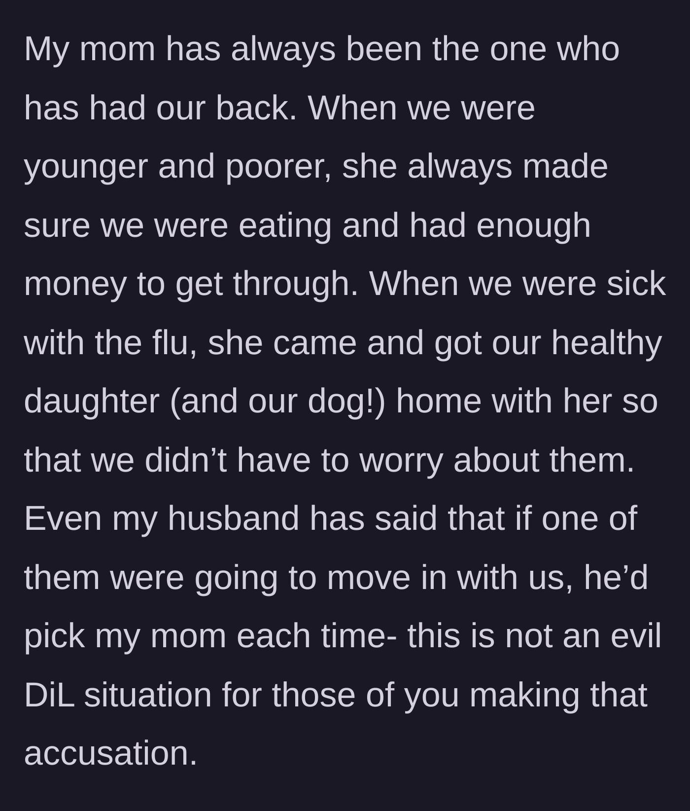 Story part 13 - A heartwarming shoutout to the wife's incredibly supportive own mother.