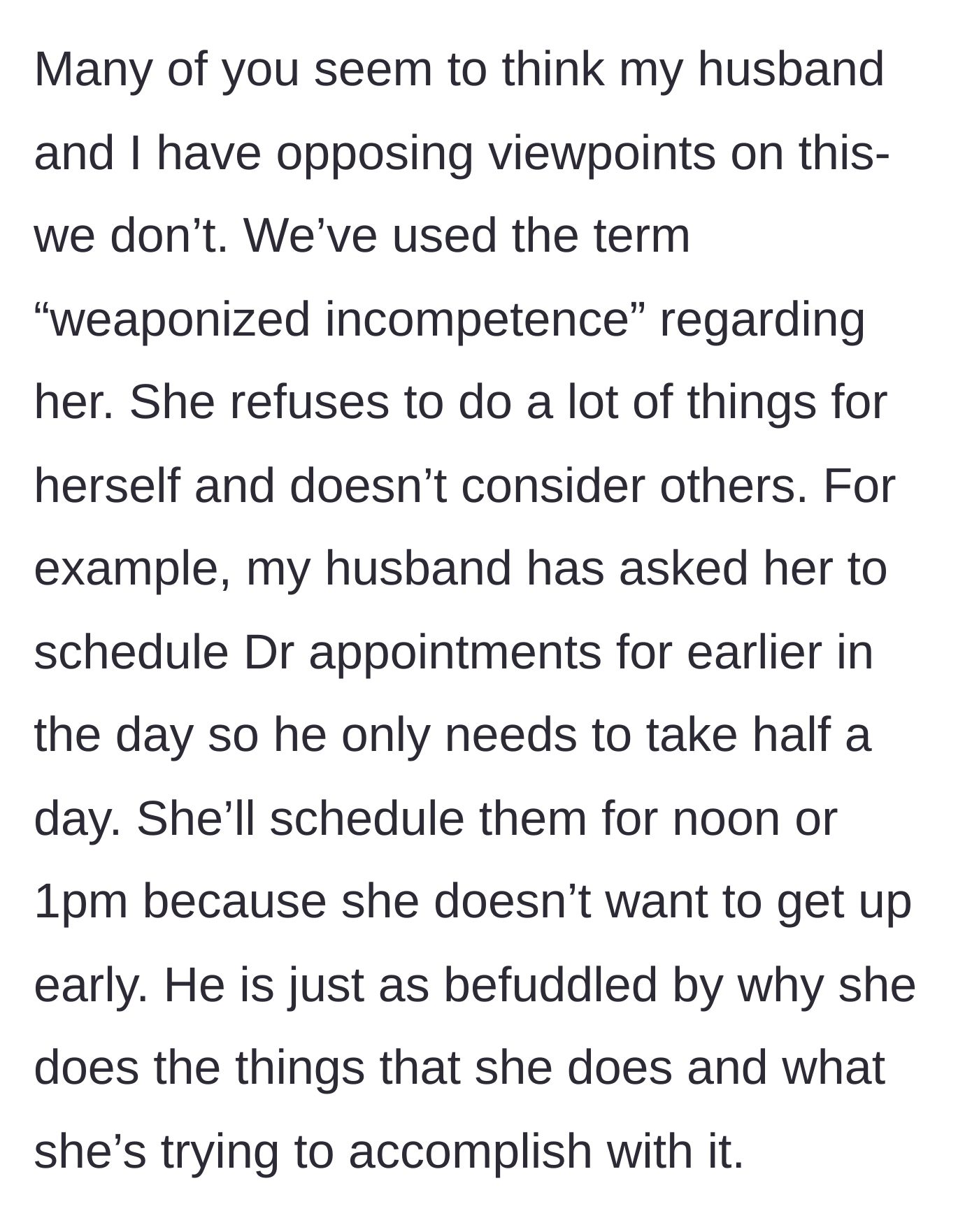 Story part 9 - MIL intentionally scheduling appointments at 1 PM to inconvenience her son.