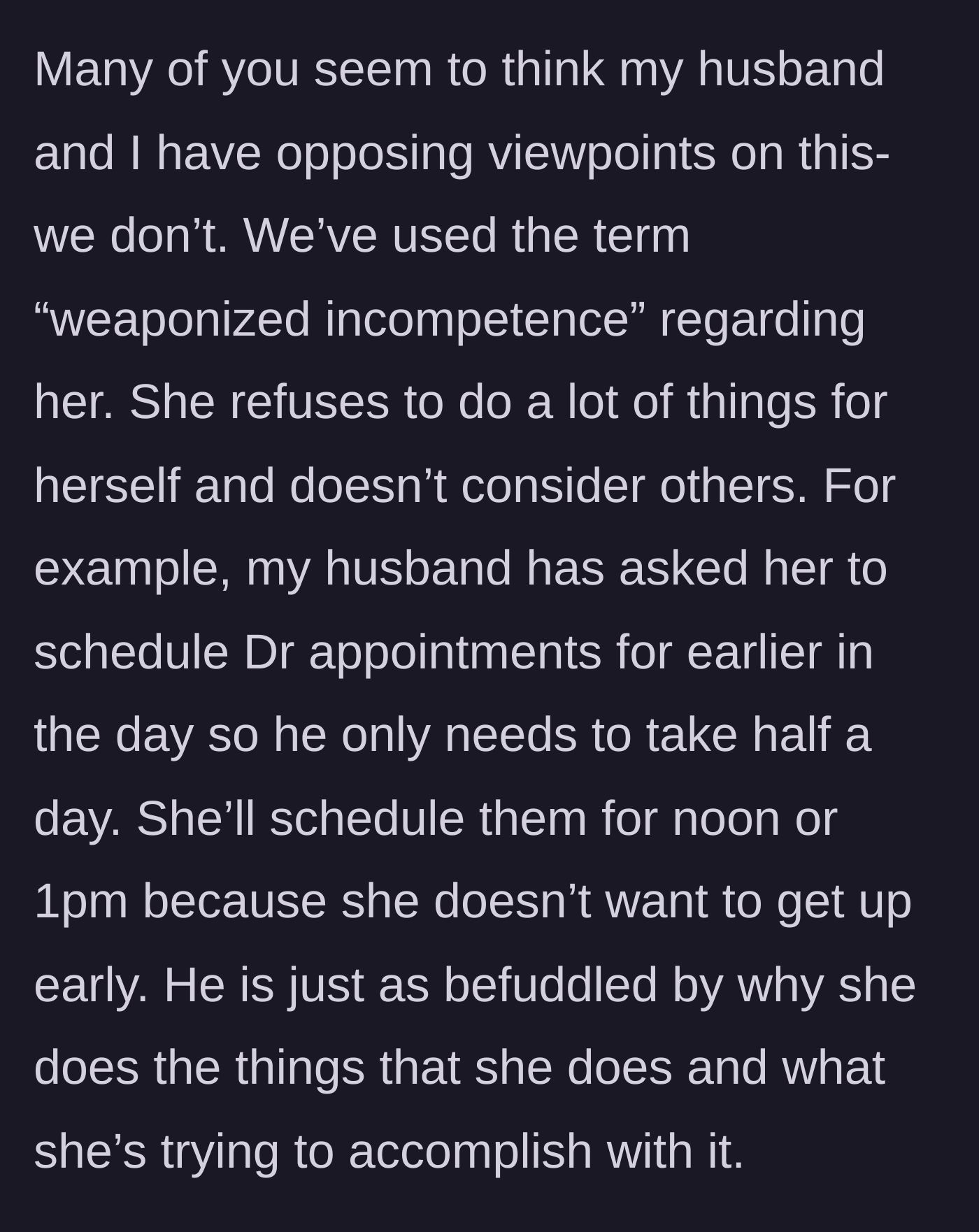 Story part 9 - MIL intentionally scheduling appointments at 1 PM to inconvenience her son.