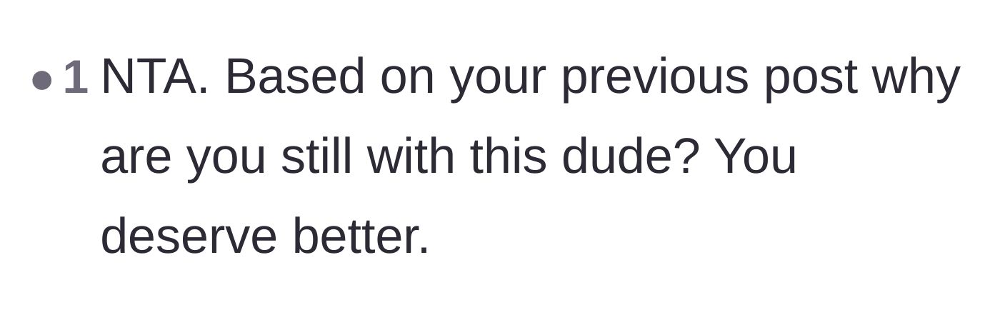 Comment thread 6 - A reader urging the wife to reconsider the marriage based on the husband's ongoing behavior.