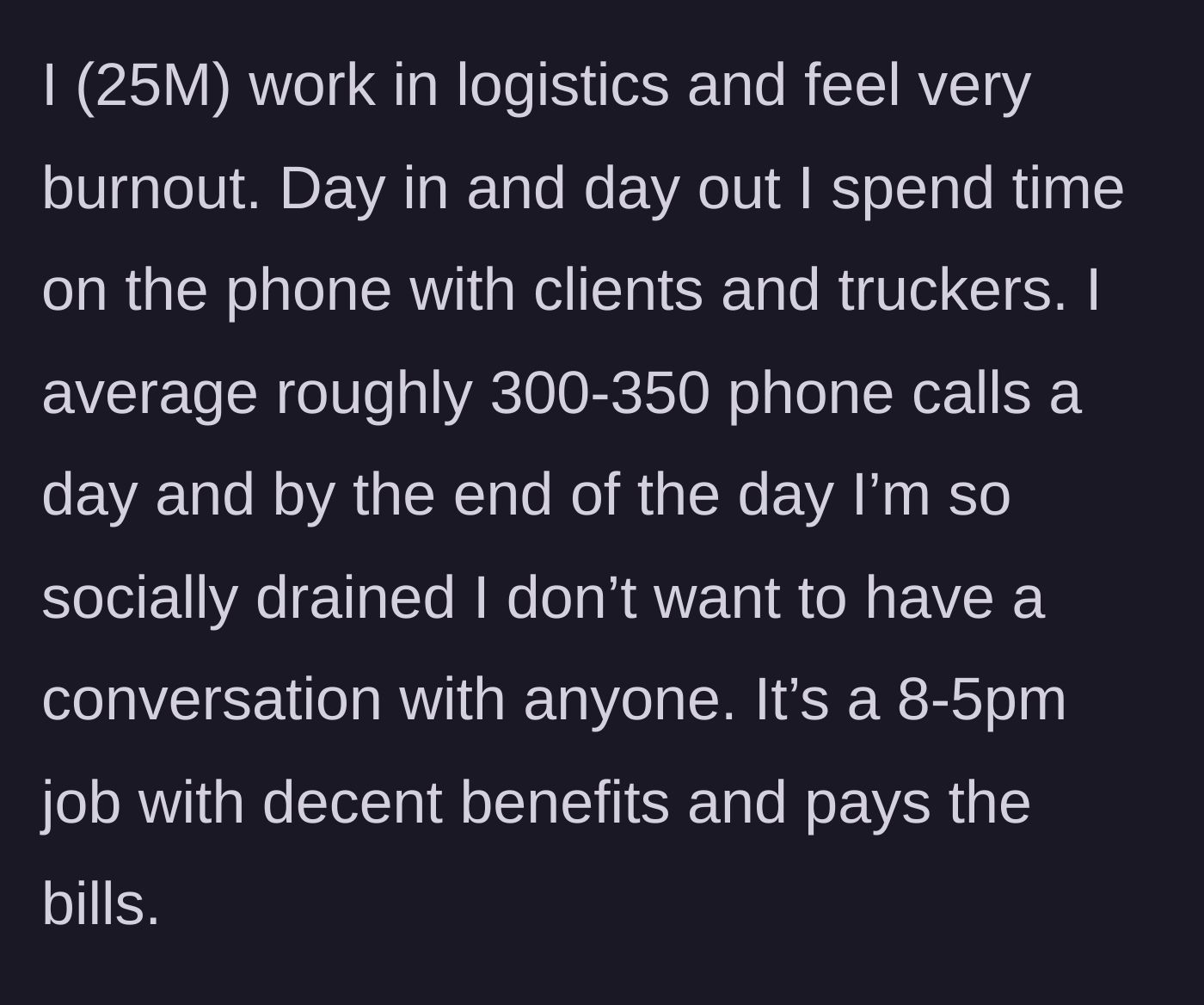 Story part 1 - A burned-out logistics worker staring exhaustedly at a constantly ringing office phone.