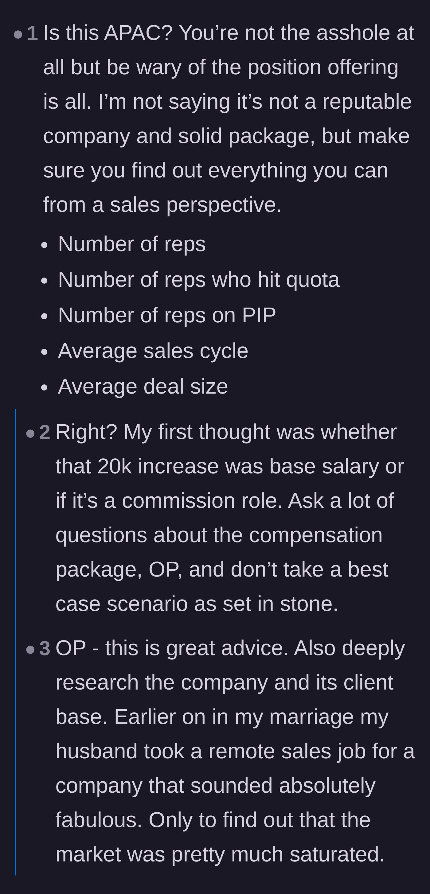 Comment thread 3 - Warnings about the hidden risks of commission-based sales jobs and 'too good to be true' offers.