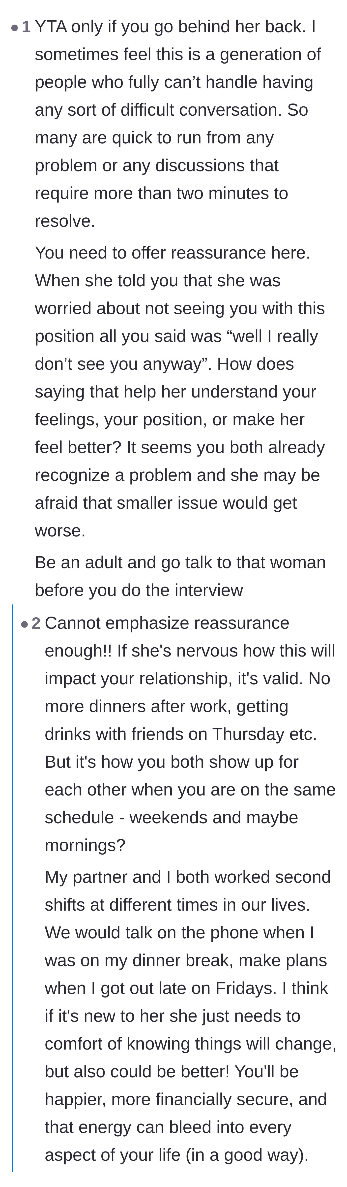 Comment thread 6 - Criticism of the main character's dismissive communication style and failure to reassure his partner.