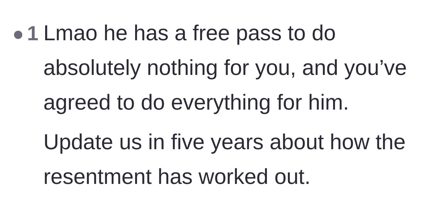 Comment thread 5 - A painfully blunt prediction that giving the husband a free pass will only result in massive resentment down the line.