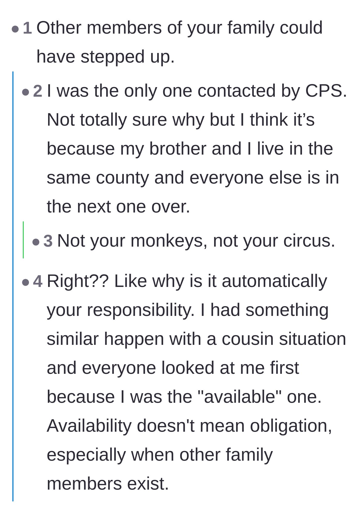 Comment thread 2 - A debate pointing out that the rest of the family could have stepped in rather than just criticizing the author.