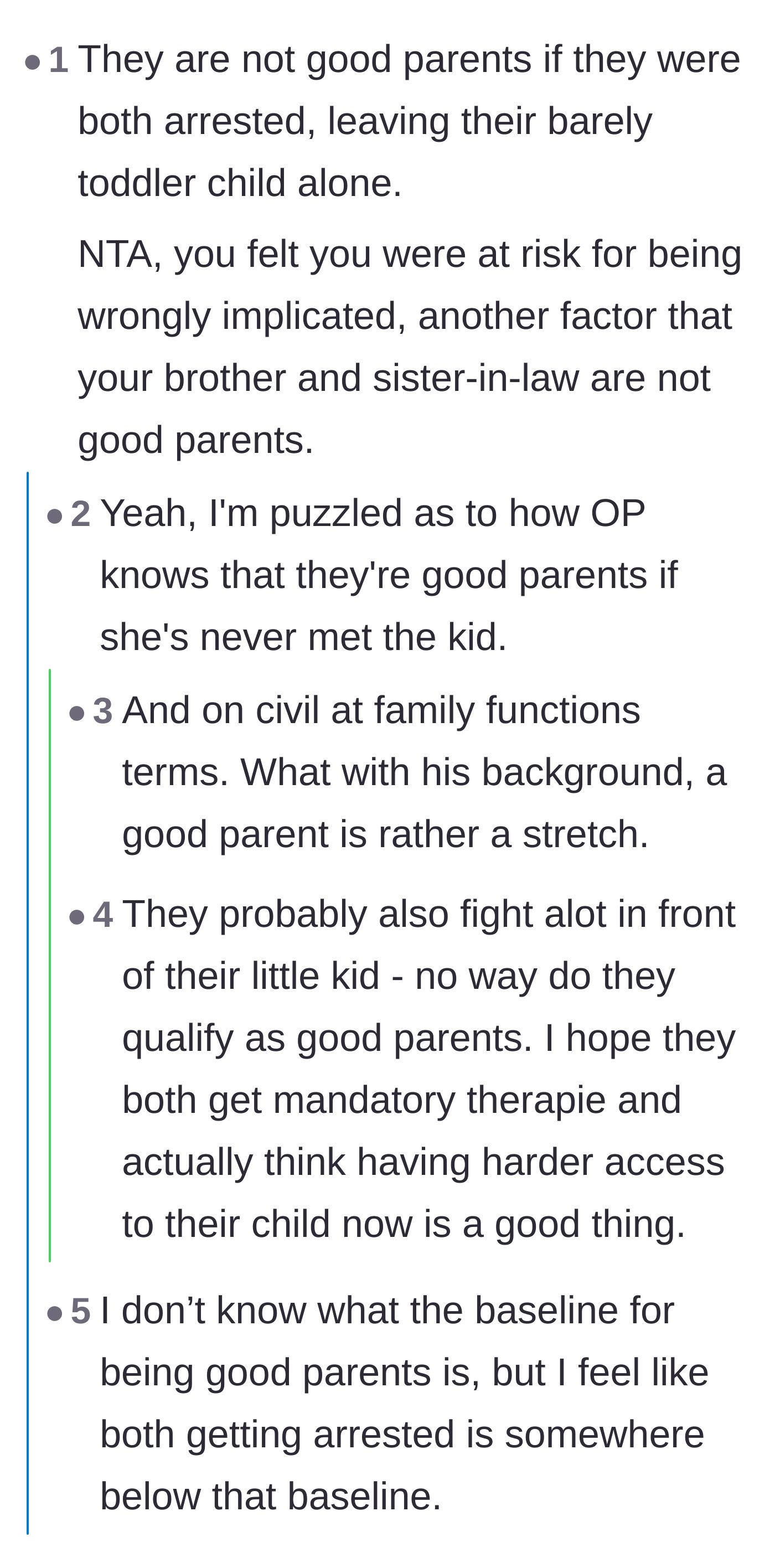 Comment thread 3 - Commenters questioning the author's claim that her brother and sister-in-law are good parents despite their arrests.